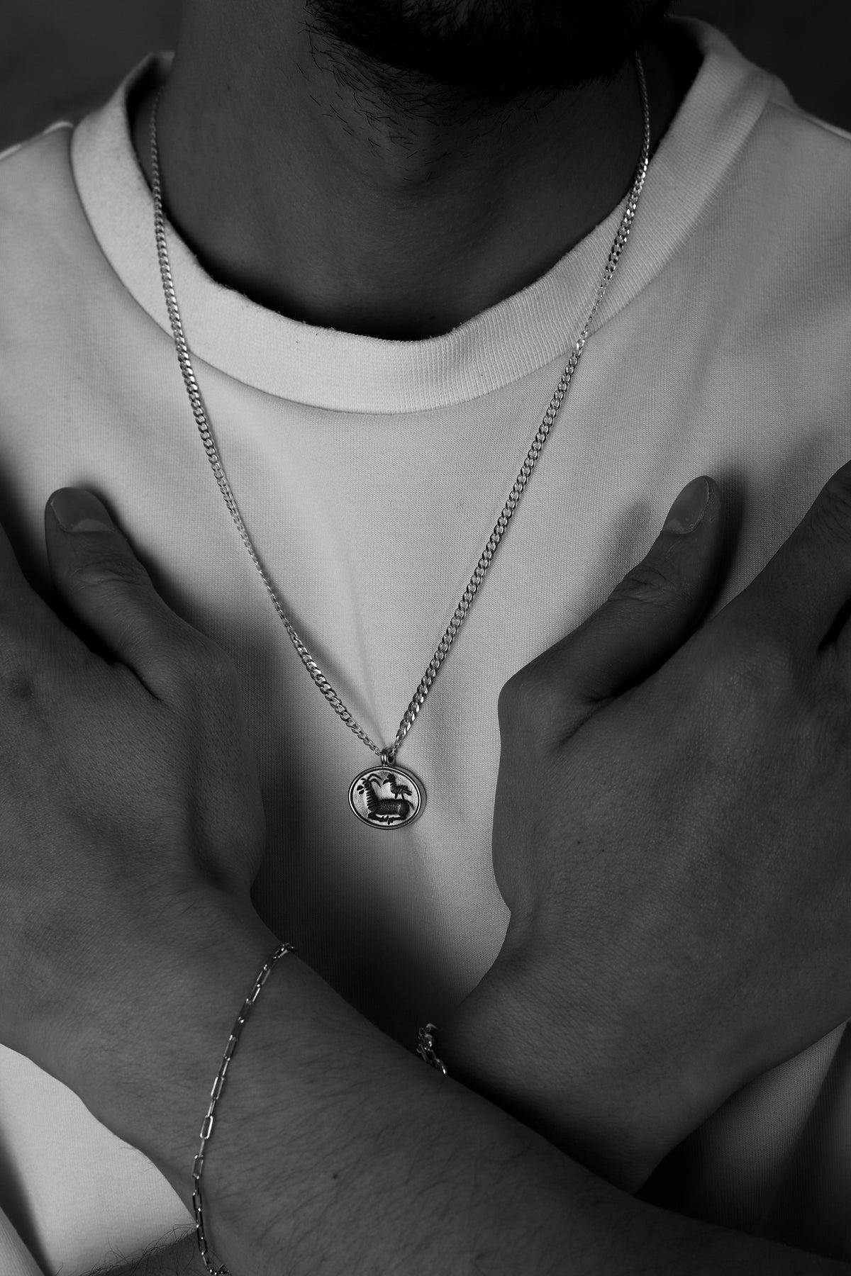 925 Sterling Silver Deer Fossil Press Gourmet Chain Necklace