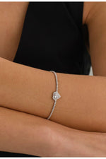 14 K White Gold Kaplama 925 Ayar Gümüş Pırlanta Montür Kalp Bileklik