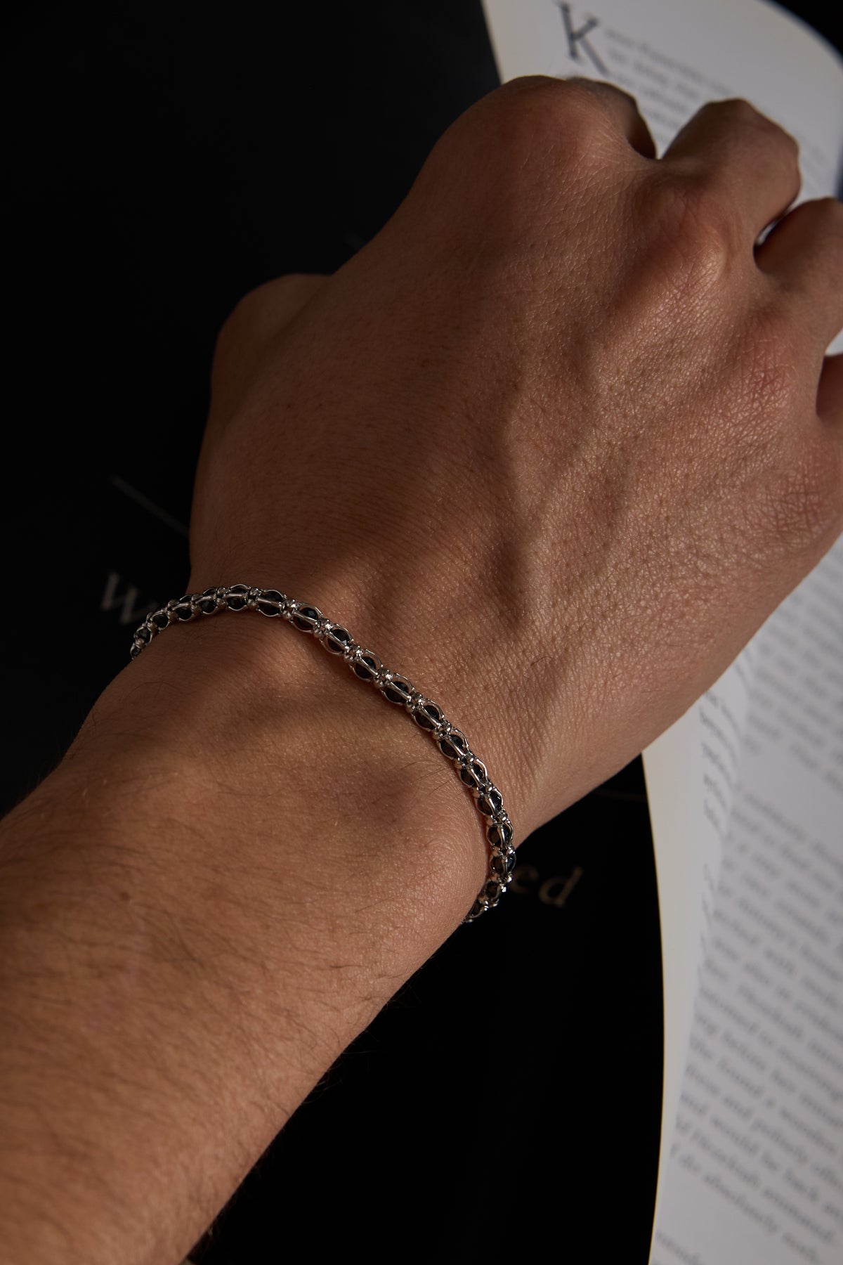 14 K Beyaz Altın Kaplama 925 Ayar Gümüş Faset Oniks Talon Bileklik